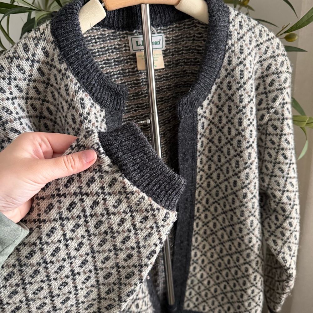 L.L Bean Norwegian Birdseye Wool Cardigan Cabincore Gorpcore Nordic Vintage Sz M - Picture 3 of 9